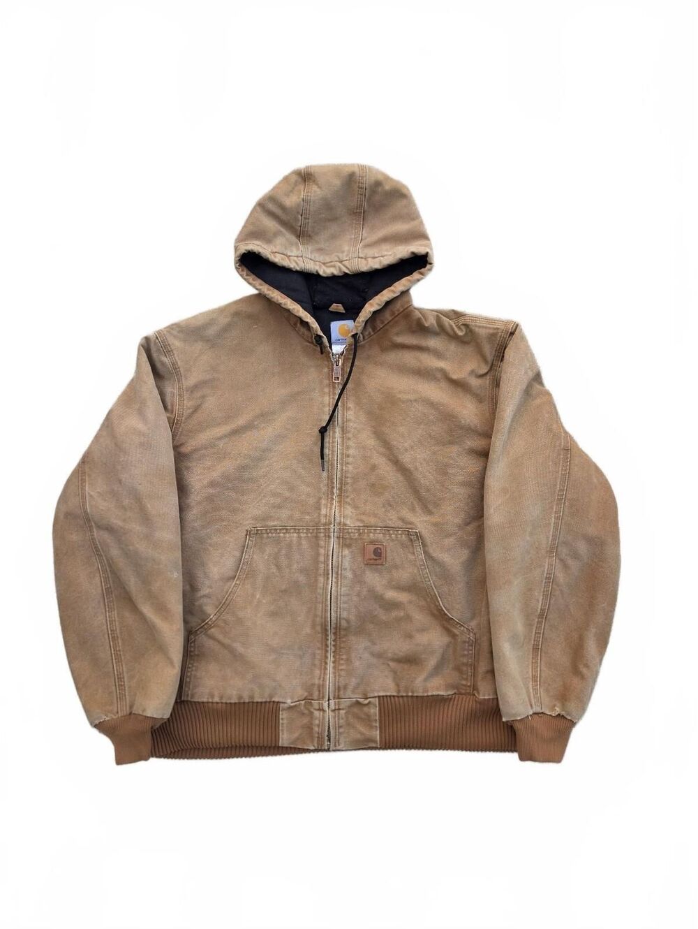 Carhartt Jacket Mens XL Vintage Brown J130 Quilted Lined Hooded Distressed